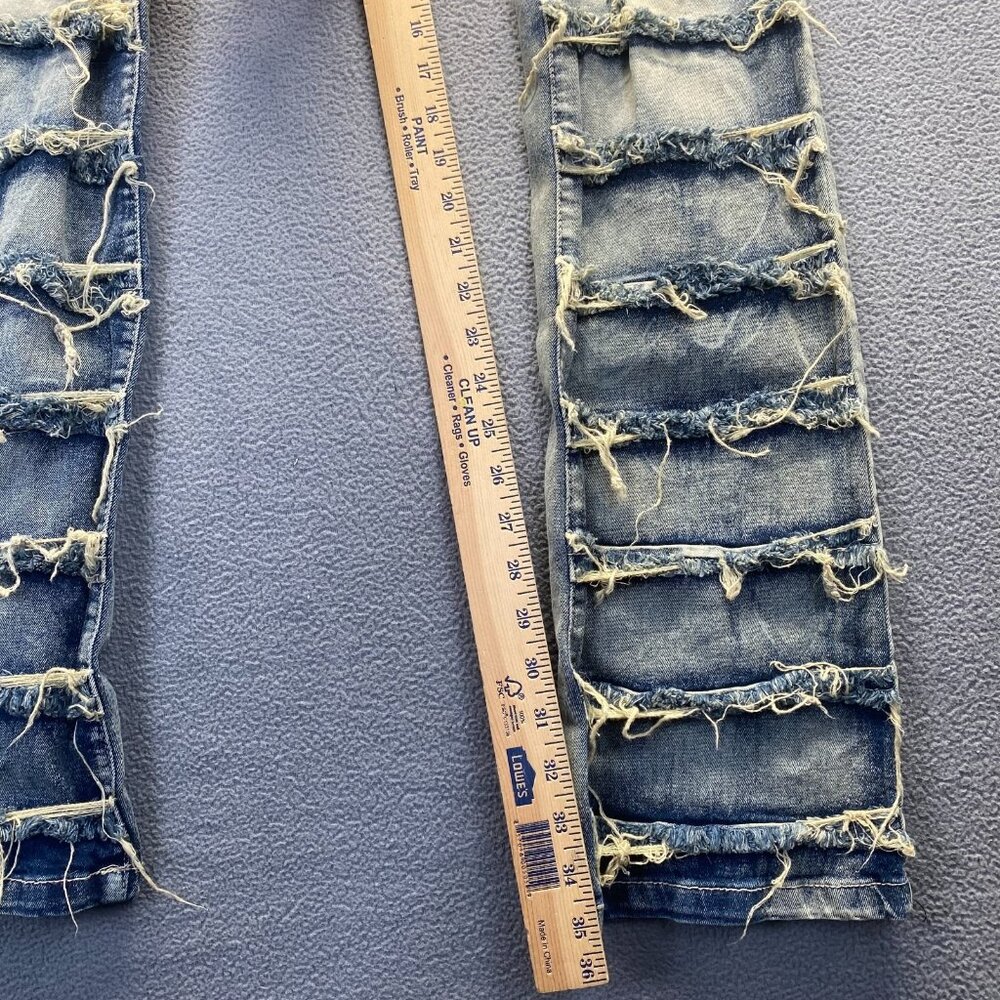 SPARK PREMIUM 29X38 Stretch Ripped Distressed Flare Fit Stacked Denim Jeans - Picture 6 of 14